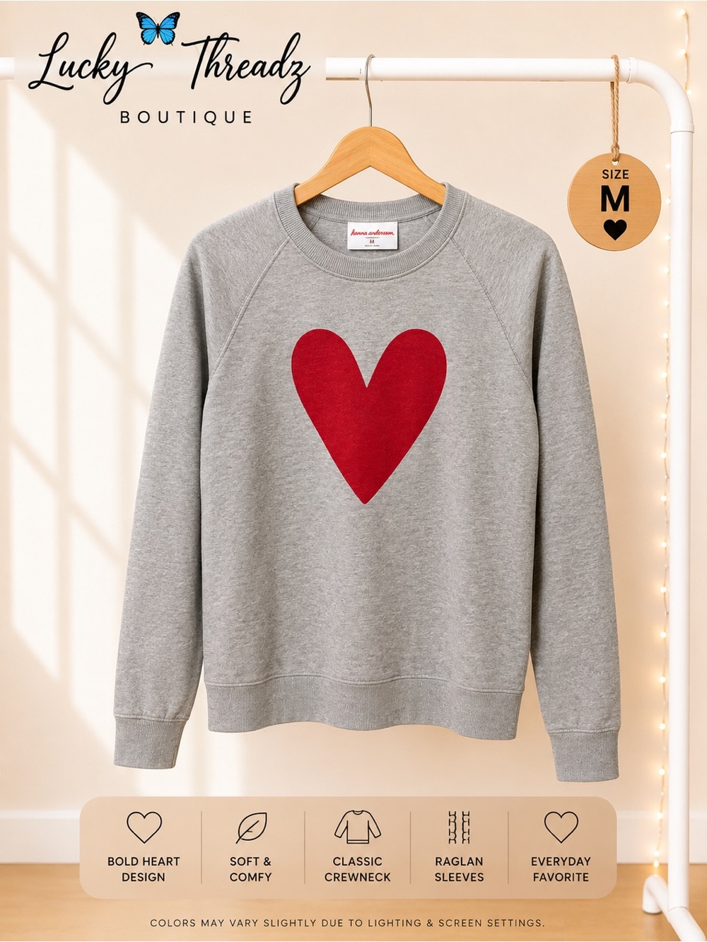 Hanna Andersson Women’s Gray Heart Crewneck Sweatshirt Size M Organic Cotton